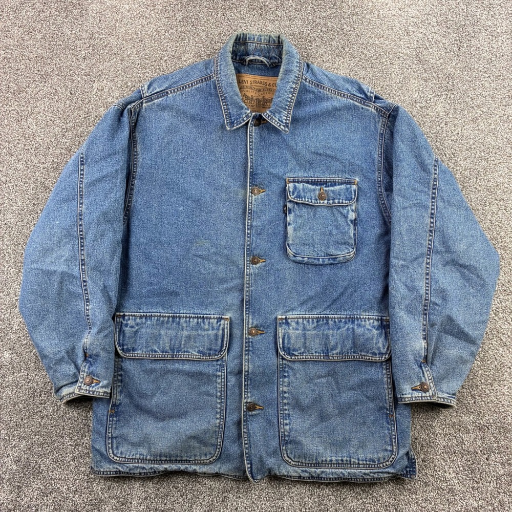 Vintage Levi's Denim Chore Coat Blue Mens M Unique Liner Barn Jacket 72627 4891